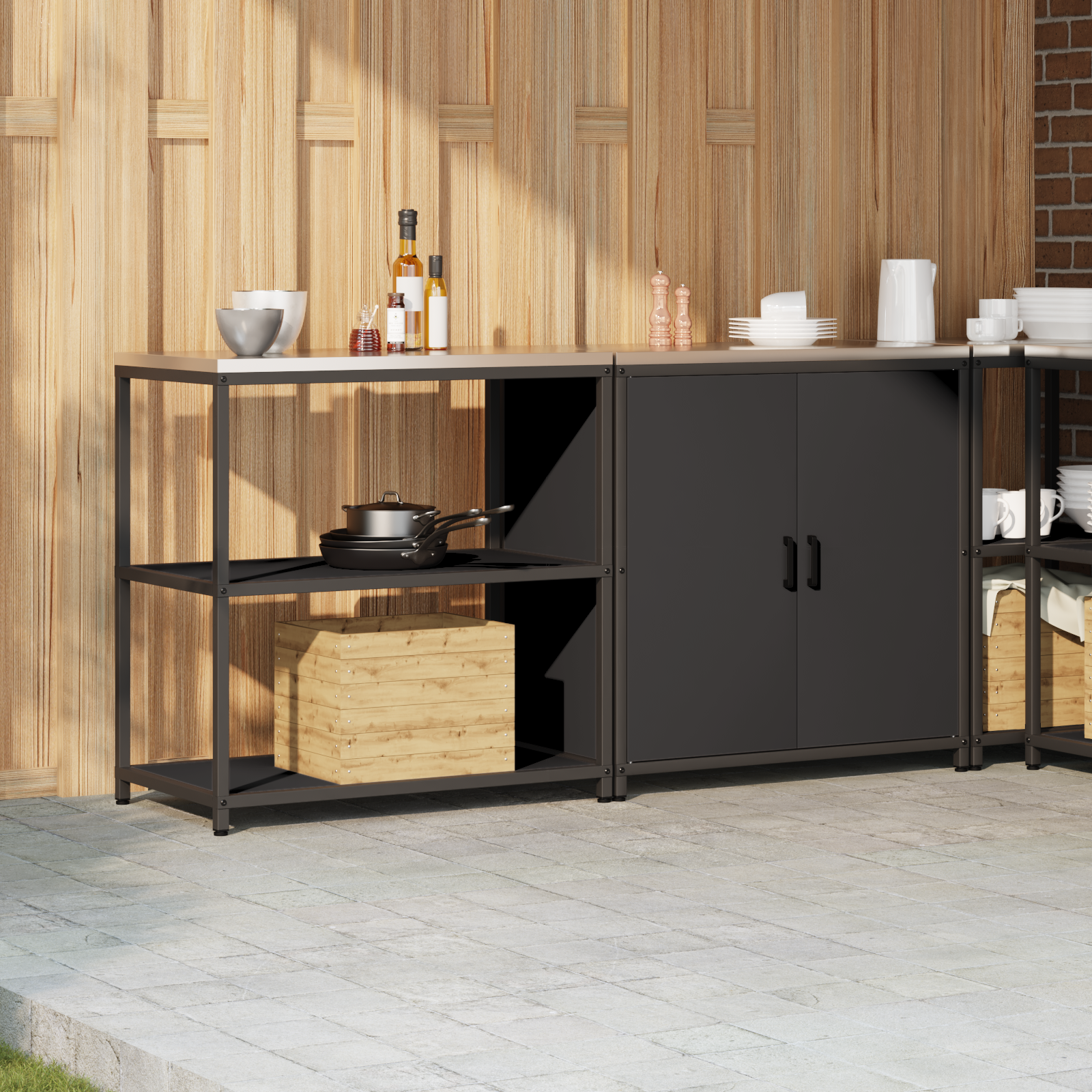 vidaXL Set de depozitare pentru bucătărie 2 pcs Negru 180 x 50 x 92 cm