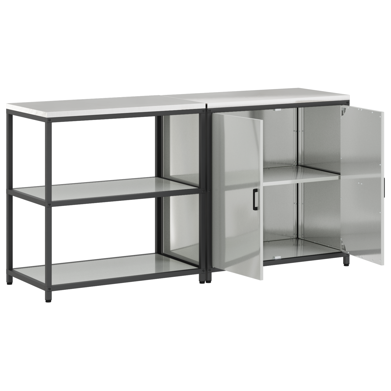 vidaXL Set de depozitare pentru bucătărie cu raft cu depozitare cu ușă Ajustabil 2 pcs Argintiu