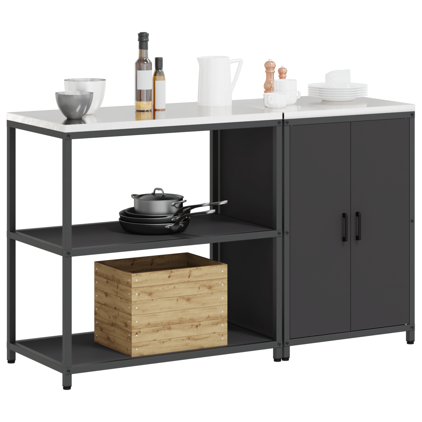 vidaXL Set de depozitare pentru bucătărie 2 pcs Negru 150 x 50 x 92 cm