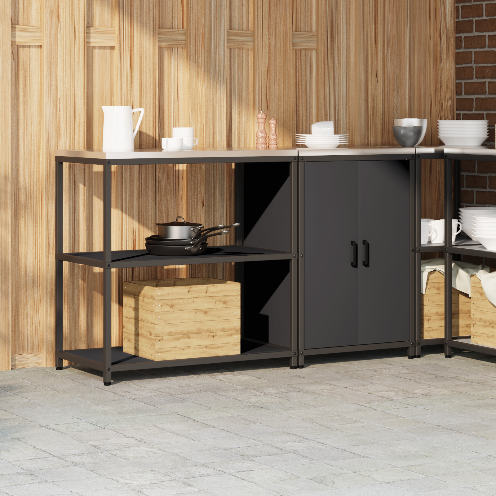 vidaXL Set de depozitare pentru bucătărie 2 pcs Negru 150 x 50 x 92 cm