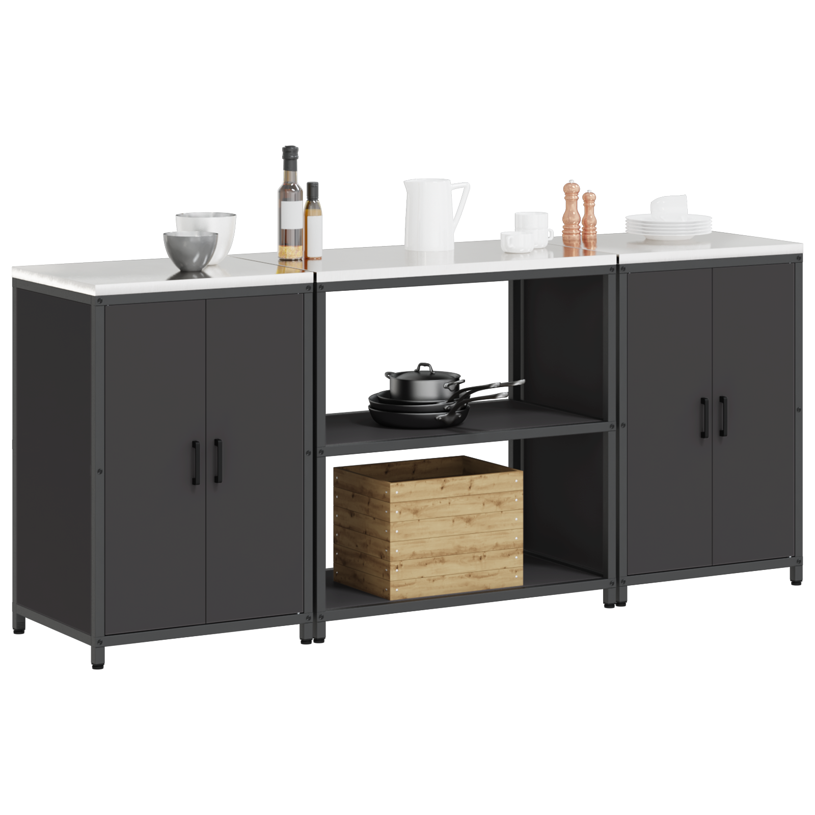 vidaXL Set de depozitare pentru bucătărie 3 pcs Negru 210 x 50 x 92 cm