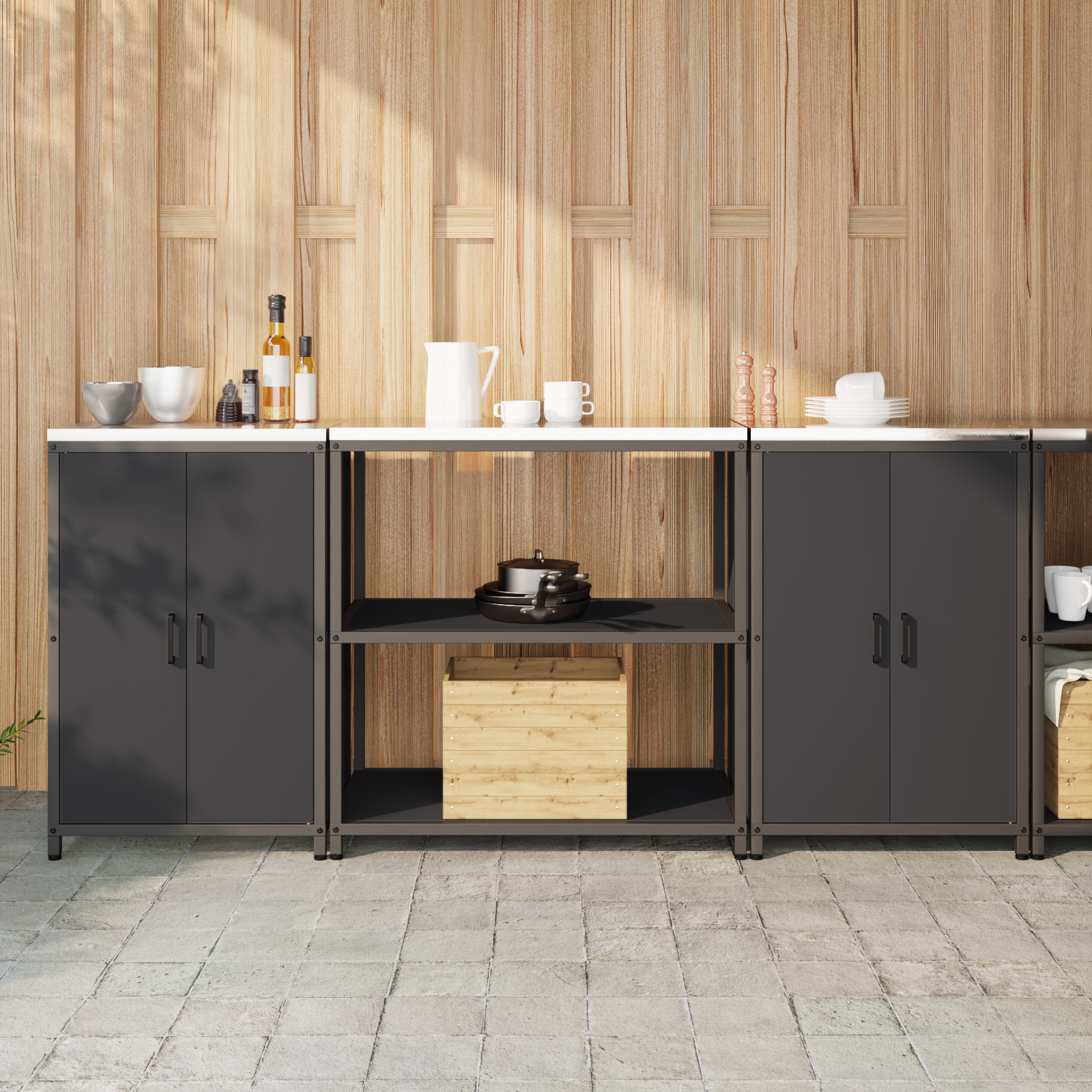 vidaXL Set de depozitare pentru bucătărie 3 pcs Negru 210 x 50 x 92 cm