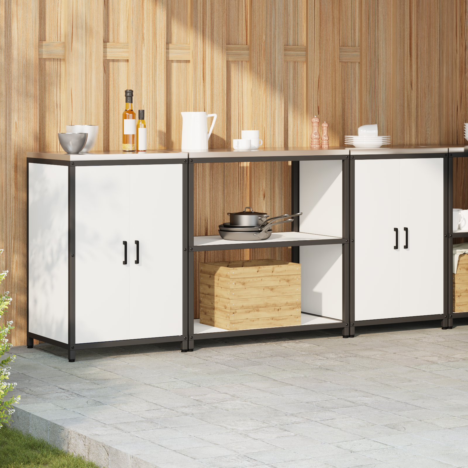 vidaXL Set de depozitare pentru bucătărie 3 pcs Alb 210 x 50 x 92 cm