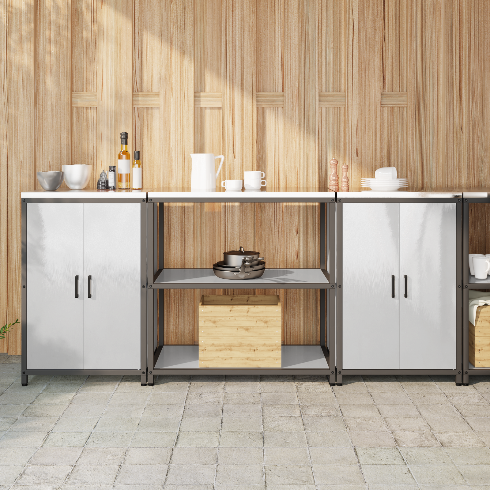 vidaXL Set de depozitare pentru bucătărie cu raft 3 pcs Argintiu Oțel