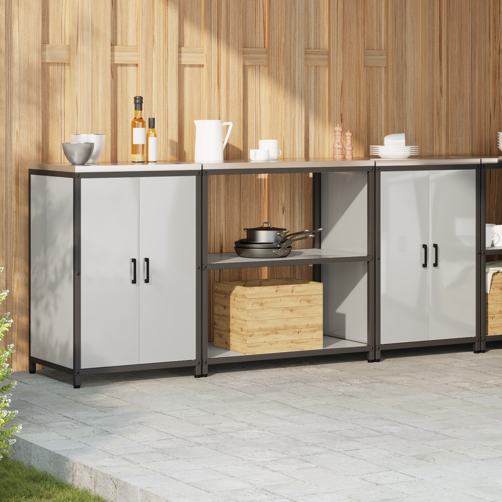 vidaXL Set de depozitare pentru bucătărie cu raft cu depozitare cu ușă 3 pcs Argintiu