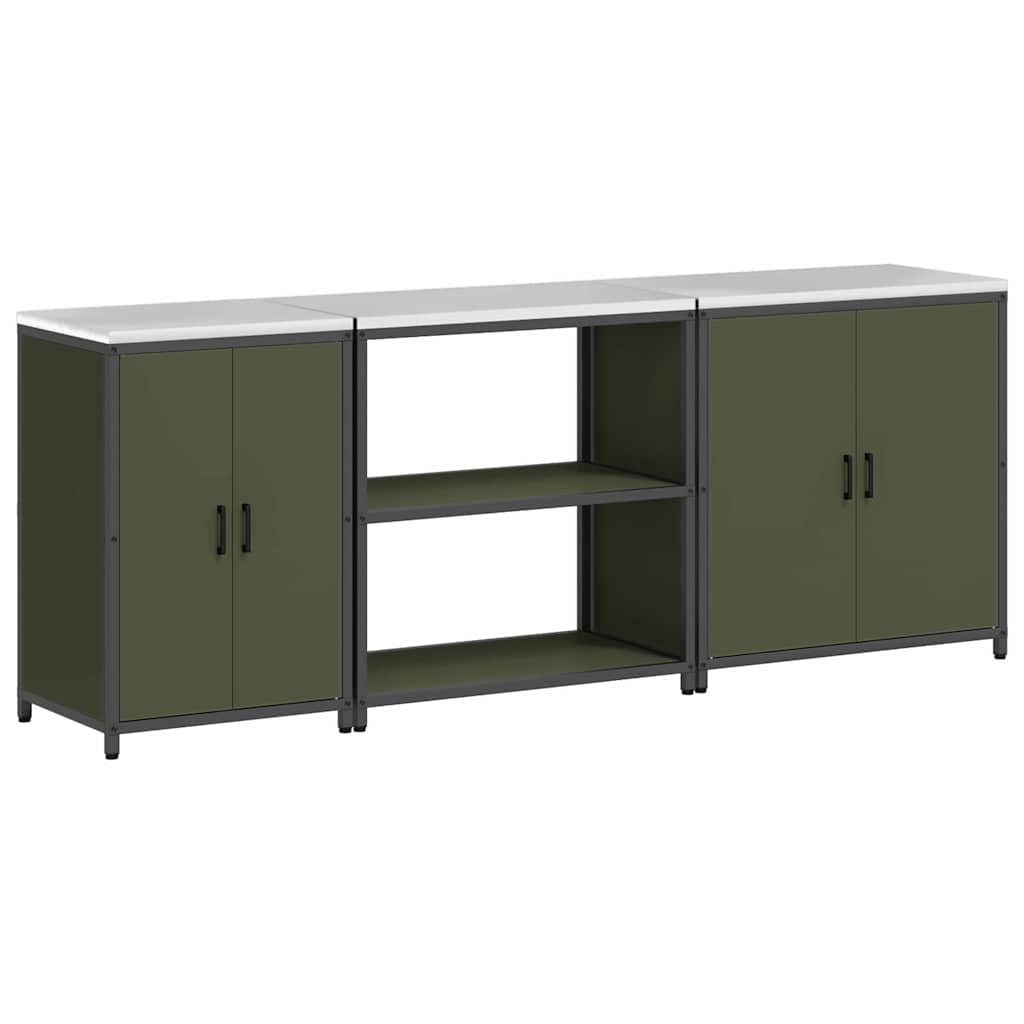 vidaXL Set de depozitare pentru bucătărie cu raft Altele 3 pcs Verde măsliniu