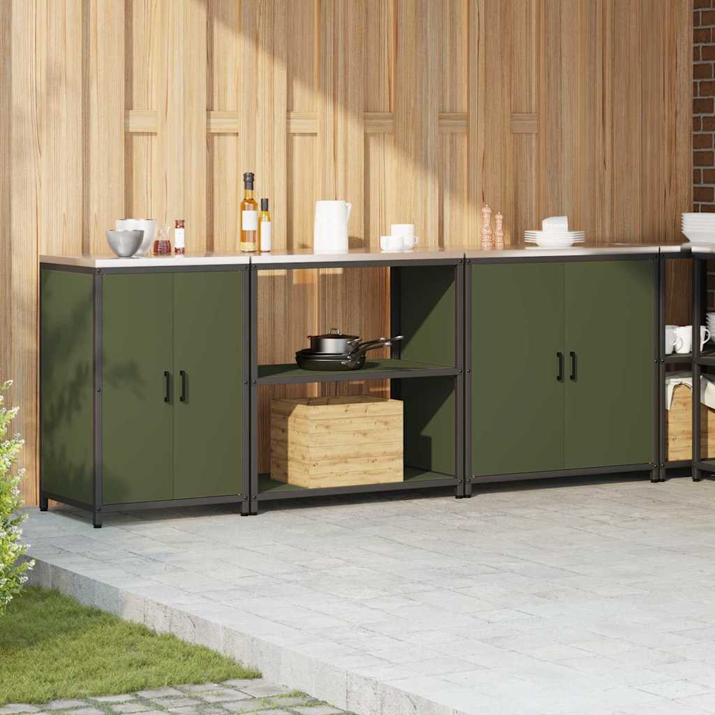 vidaXL Set de depozitare pentru bucătărie cu raft Altele 3 pcs Verde măsliniu