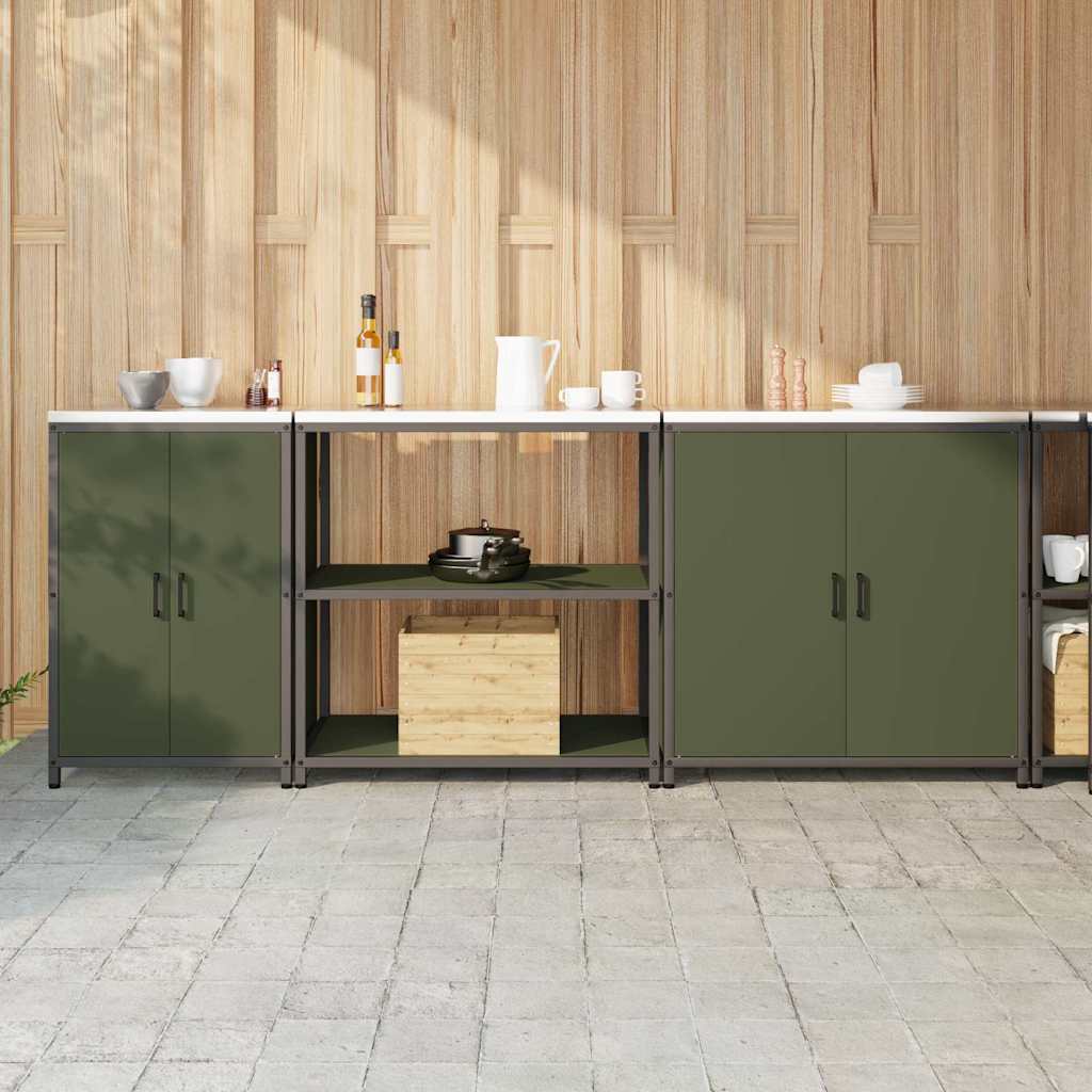 vidaXL Set de depozitare pentru bucătărie cu raft Altele 3 pcs Verde măsliniu
