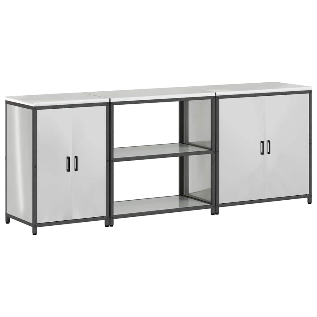 vidaXL Set de depozitare pentru bucătărie cu raft Altele cu depozitare cu ușă 3 pcs Argintiu