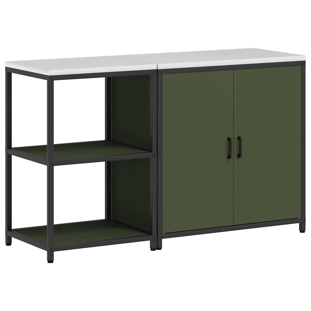 vidaXL Set de depozitare pentru bucătărie cu raft 2 pcs Verde măsliniu
