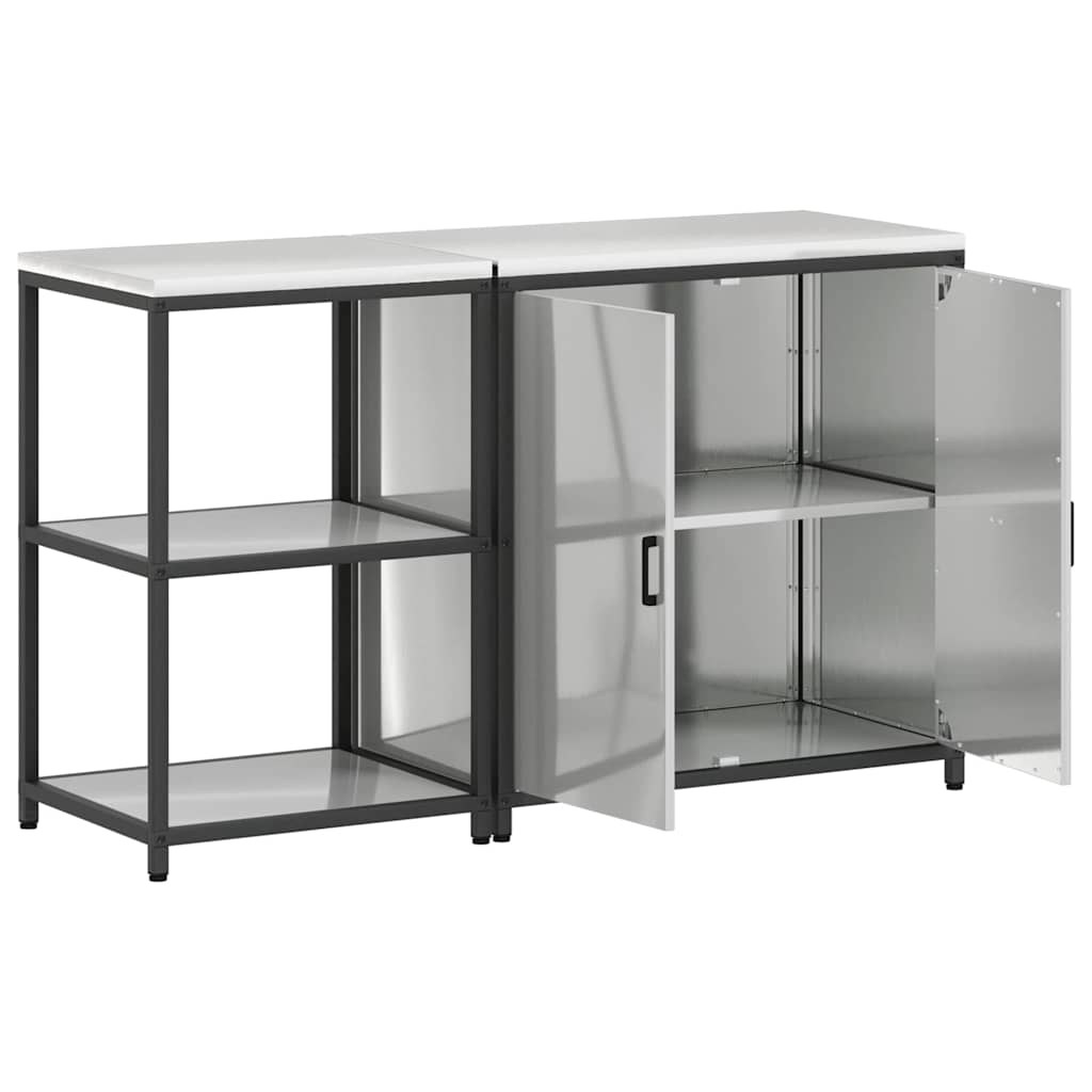 vidaXL Set de depozitare pentru bucătărie cu raft cu depozitare cu ușă Ajustabil 2 pcs Argintiu