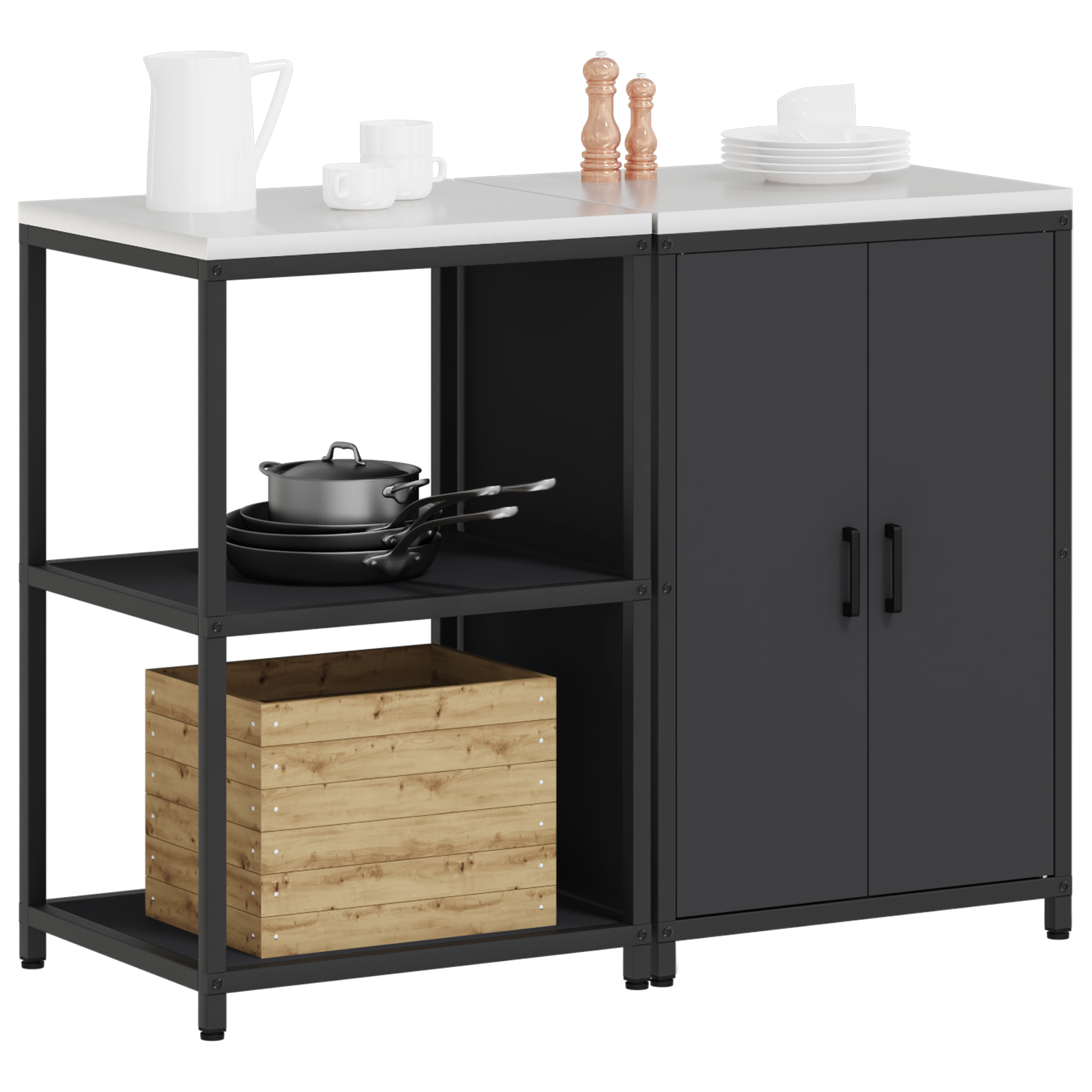 vidaXL Set de depozitare pentru bucătărie 2 pcs Negru 120 x 50 x 92 cm