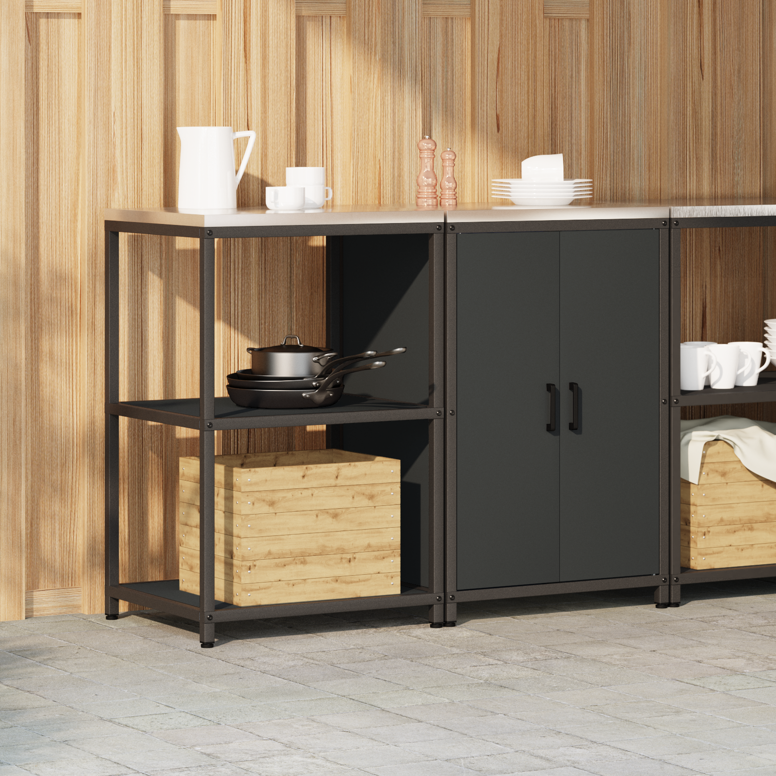 vidaXL Set de depozitare pentru bucătărie 2 pcs Negru 120 x 50 x 92 cm