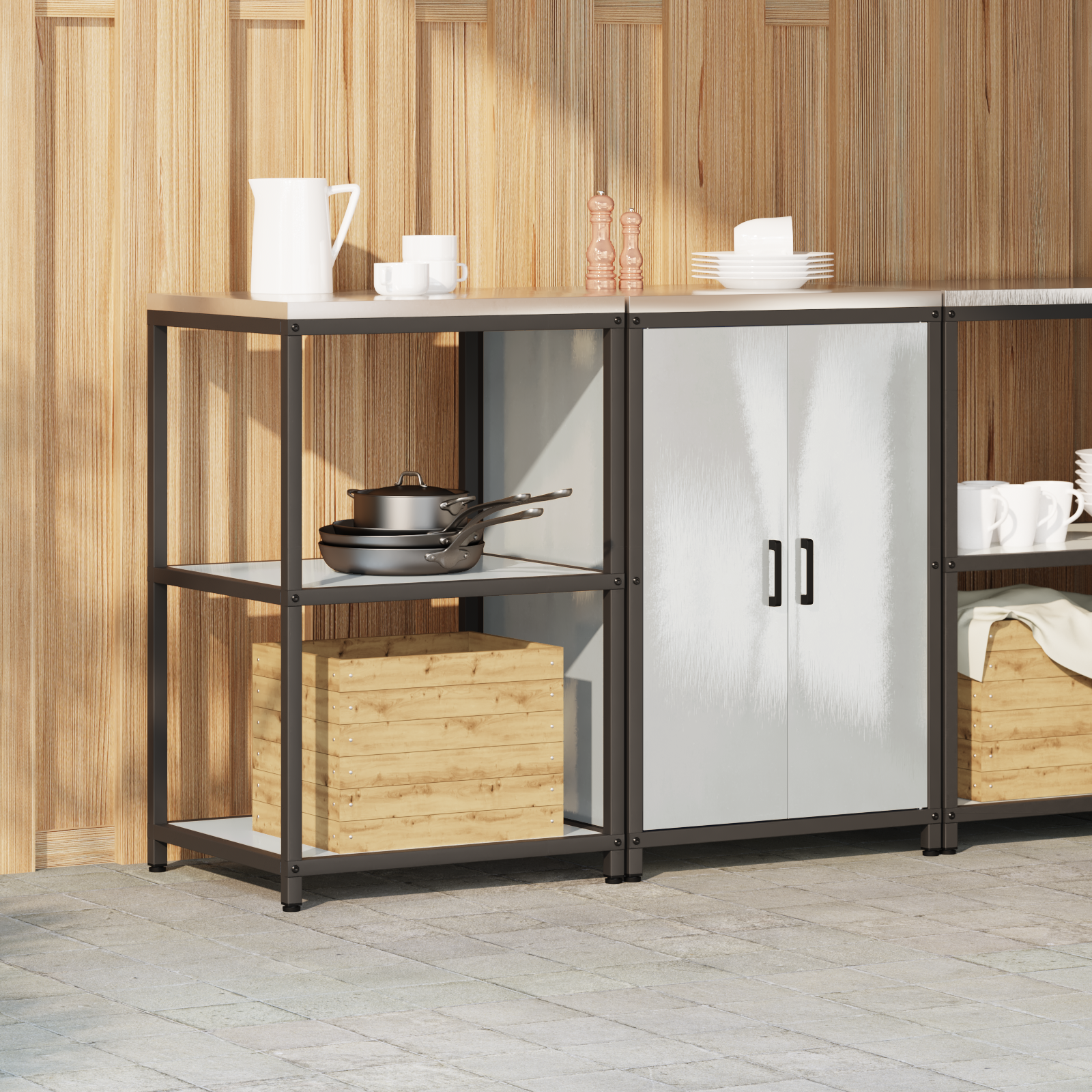 vidaXL Set de depozitare pentru bucătărie cu raft 2 pcs Argintiu