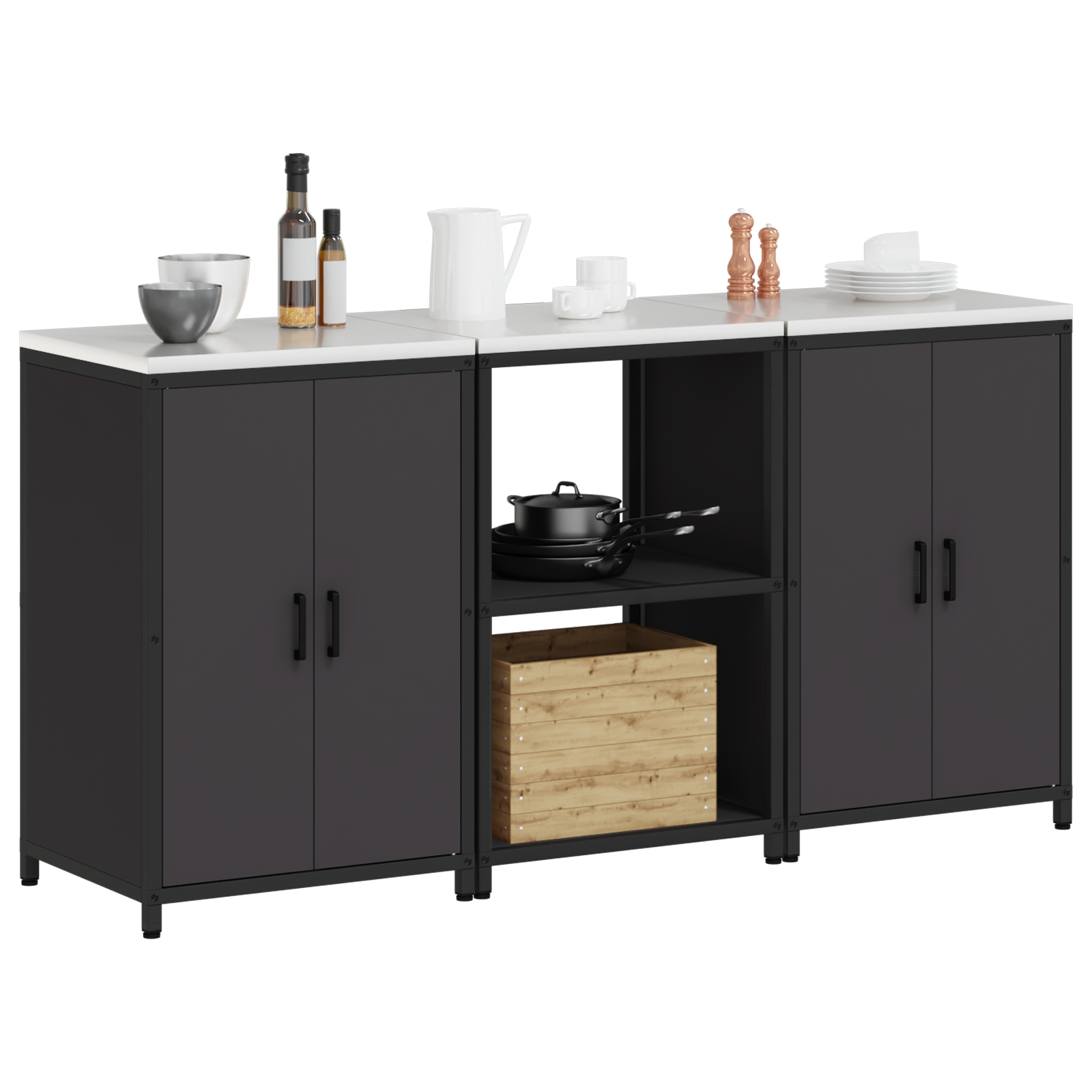 vidaXL Set de depozitare pentru bucătărie 3 pcs Negru 180 x 50 x 92 cm