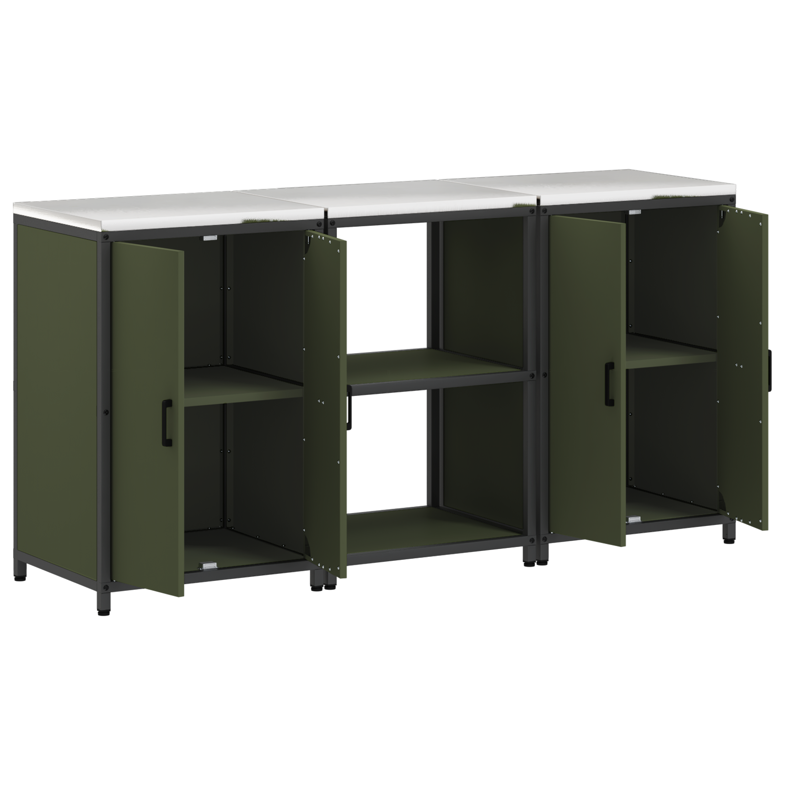 vidaXL Set de depozitare pentru bucătărie cu raft 3 pcs Verde măsliniu