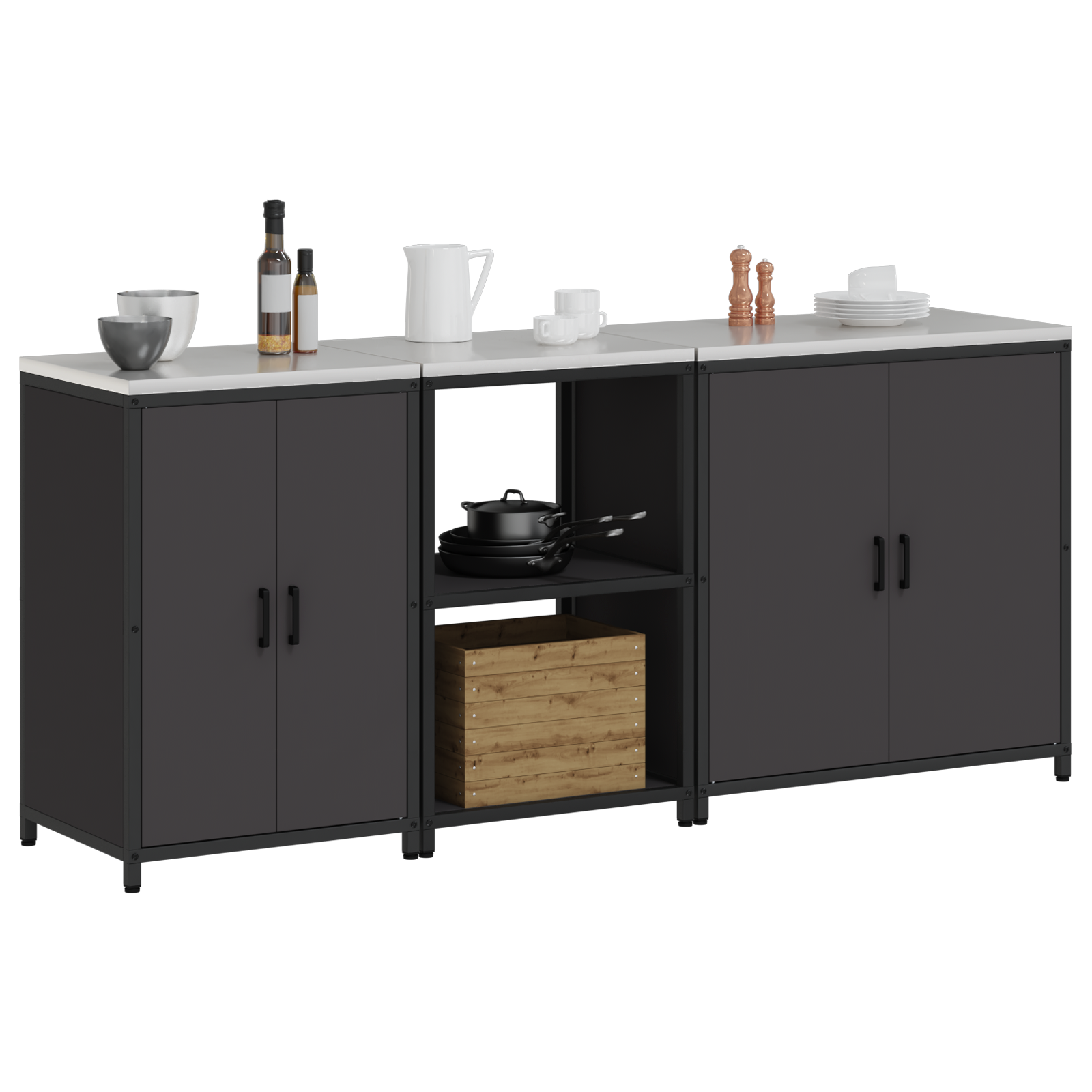 vidaXL Set de depozitare pentru bucătărie 3 pcs Negru 210 x 50 x 92 cm