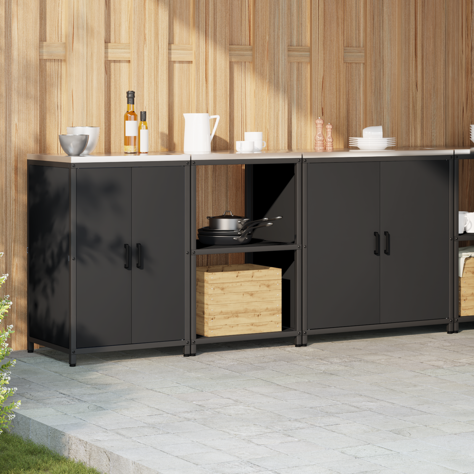 vidaXL Set de depozitare pentru bucătărie 3 pcs Negru 210 x 50 x 92 cm