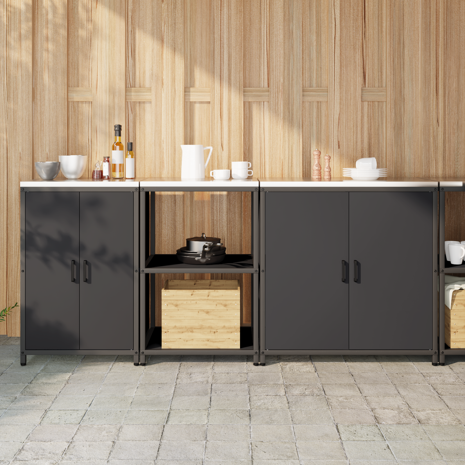 vidaXL Set de depozitare pentru bucătărie 3 pcs Negru 210 x 50 x 92 cm