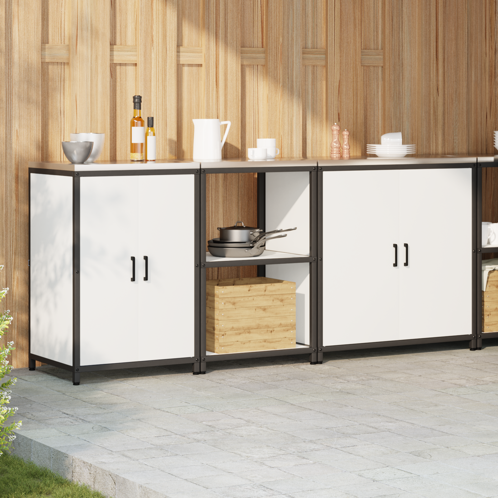 vidaXL Set de depozitare pentru bucătărie 3 pcs Alb 210 x 50 x 92 cm