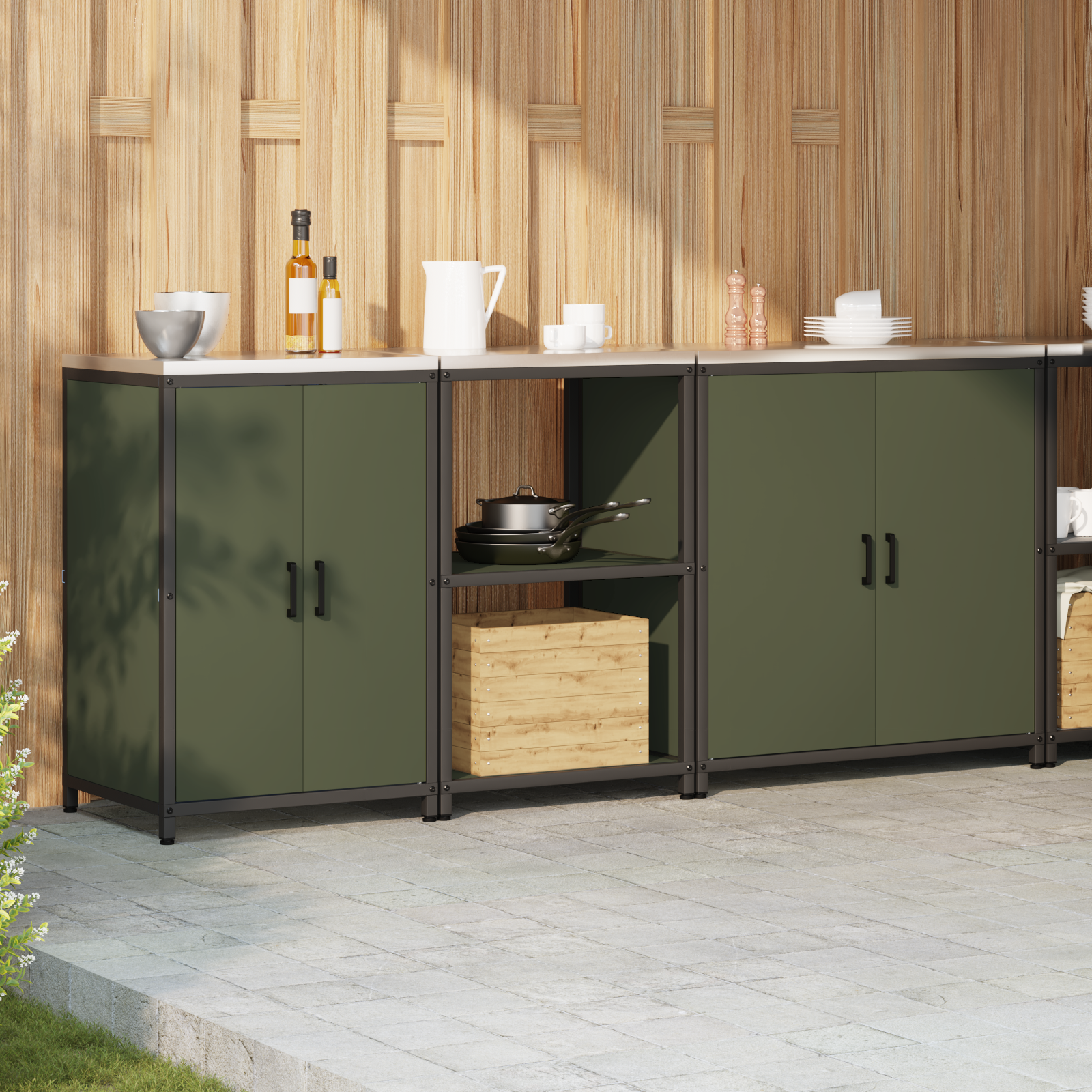 vidaXL Set de depozitare pentru bucătărie cu raft Altele 3 pcs Verde măsliniu vidaXL Set de depozitare pentru bucătărie cu raft Altele 3 pcs Verde măsliniu