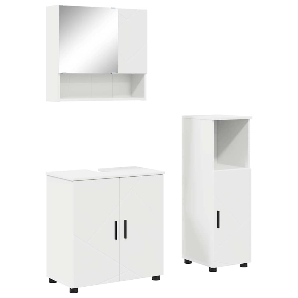 vidaXL Set de mobilier pentru baie 3 pcs Alb Lemn compozit & Metal