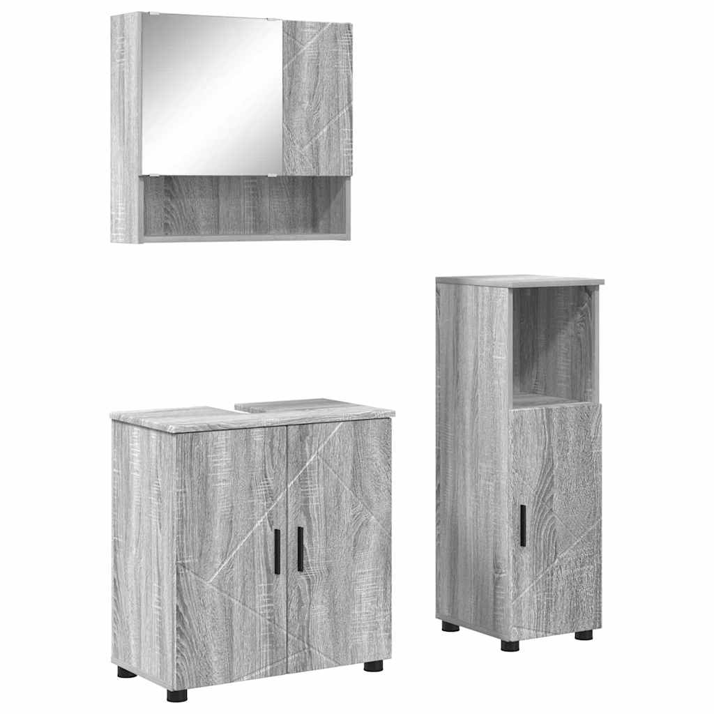 vidaXL Set de mobilier pentru baie Pe perete cu ușă 3 pcs Gri Sonoma