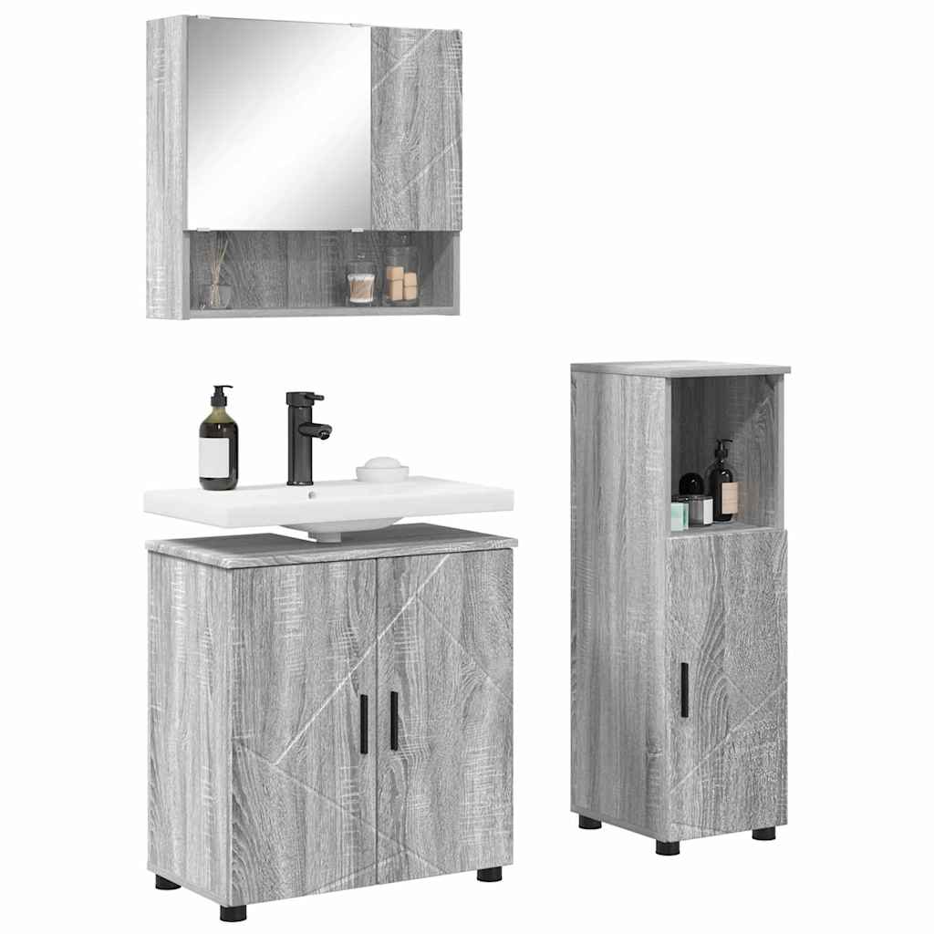 vidaXL Set de mobilier pentru baie Pe perete cu ușă 3 pcs Gri Sonoma