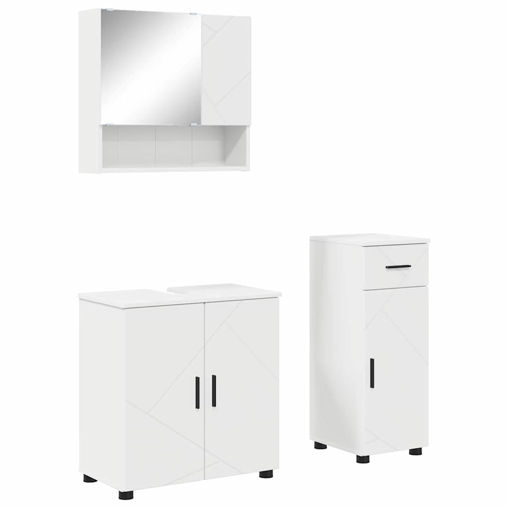 vidaXL Set de mobilier pentru baie 3 pcs Alb Lemn compozit & Metal