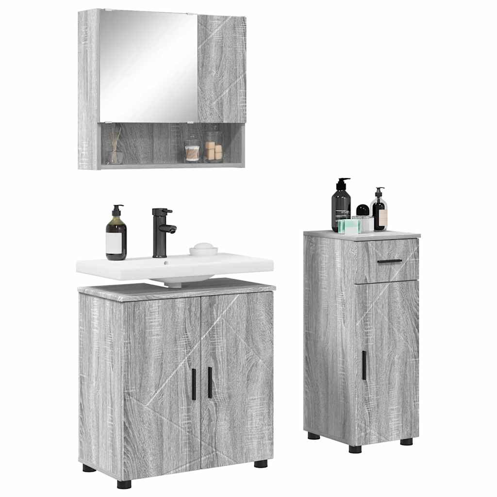 vidaXL Set de mobilier pentru baie cu sertar cu ușă 3 pcs Gri Sonoma