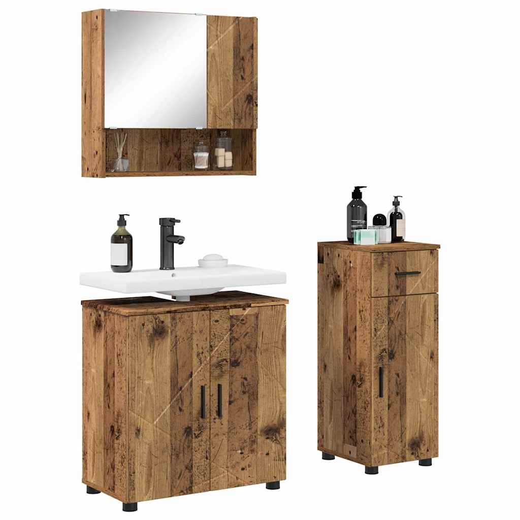 vidaXL Set de mobilier pentru baie cu sertar cu ușă 3 pcs Lemn Vechi