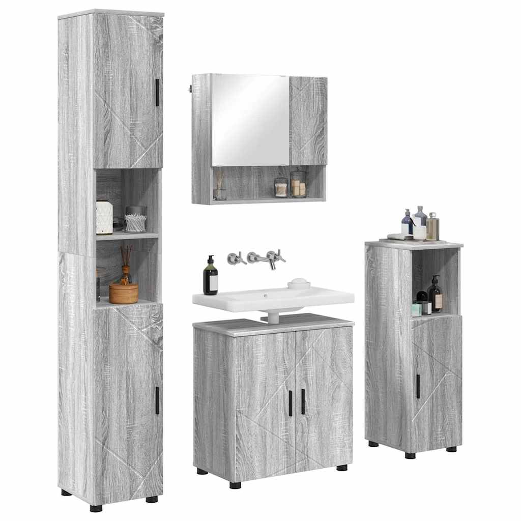 vidaXL Set de mobilier pentru baie Pe perete cu ușă 4 pcs Gri Sonoma