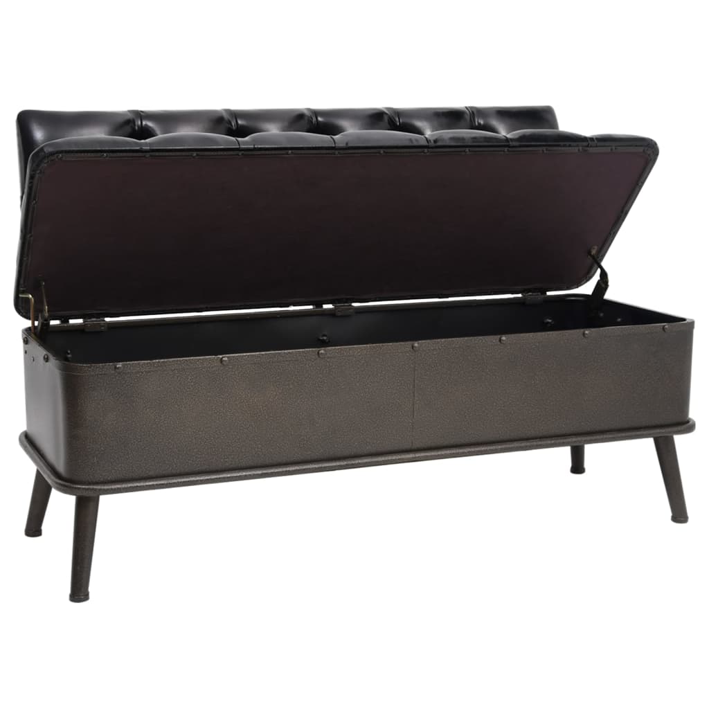 vidaXL Bancă de depozitare cu spătar, negru, 110 cm, piele ecologică