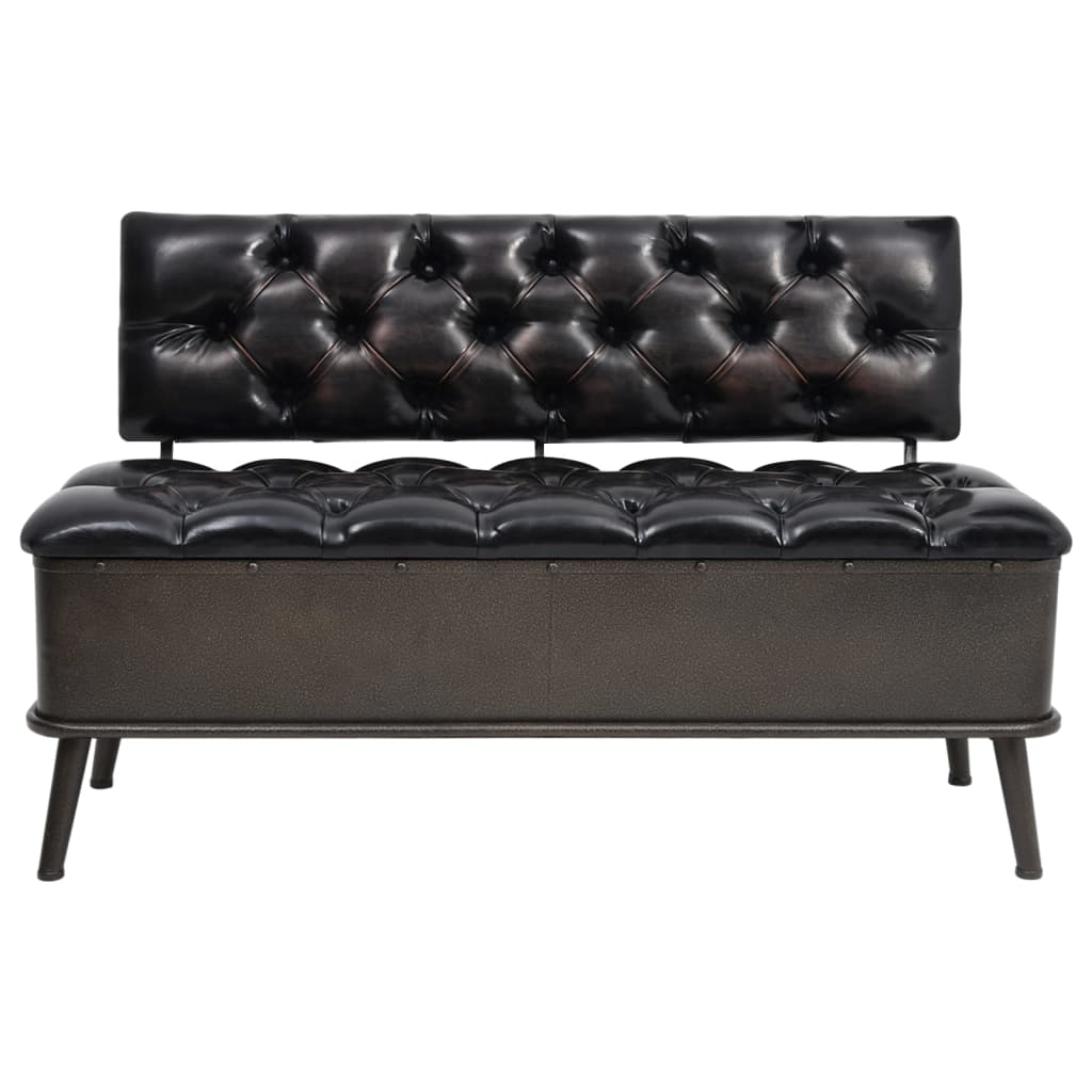 vidaXL Bancă de depozitare cu spătar, negru, 110 cm, piele ecologică
