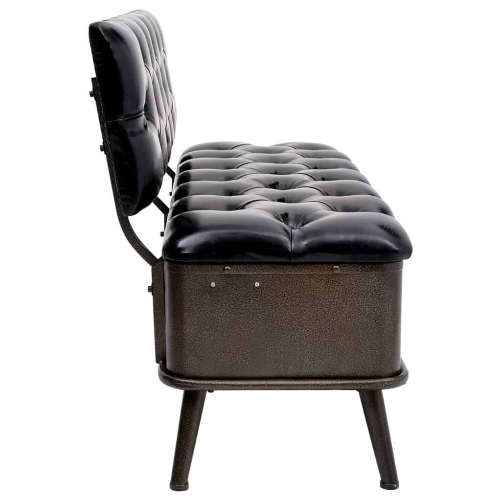 vidaXL Bancă de depozitare cu spătar, negru, 110 cm, piele ecologică