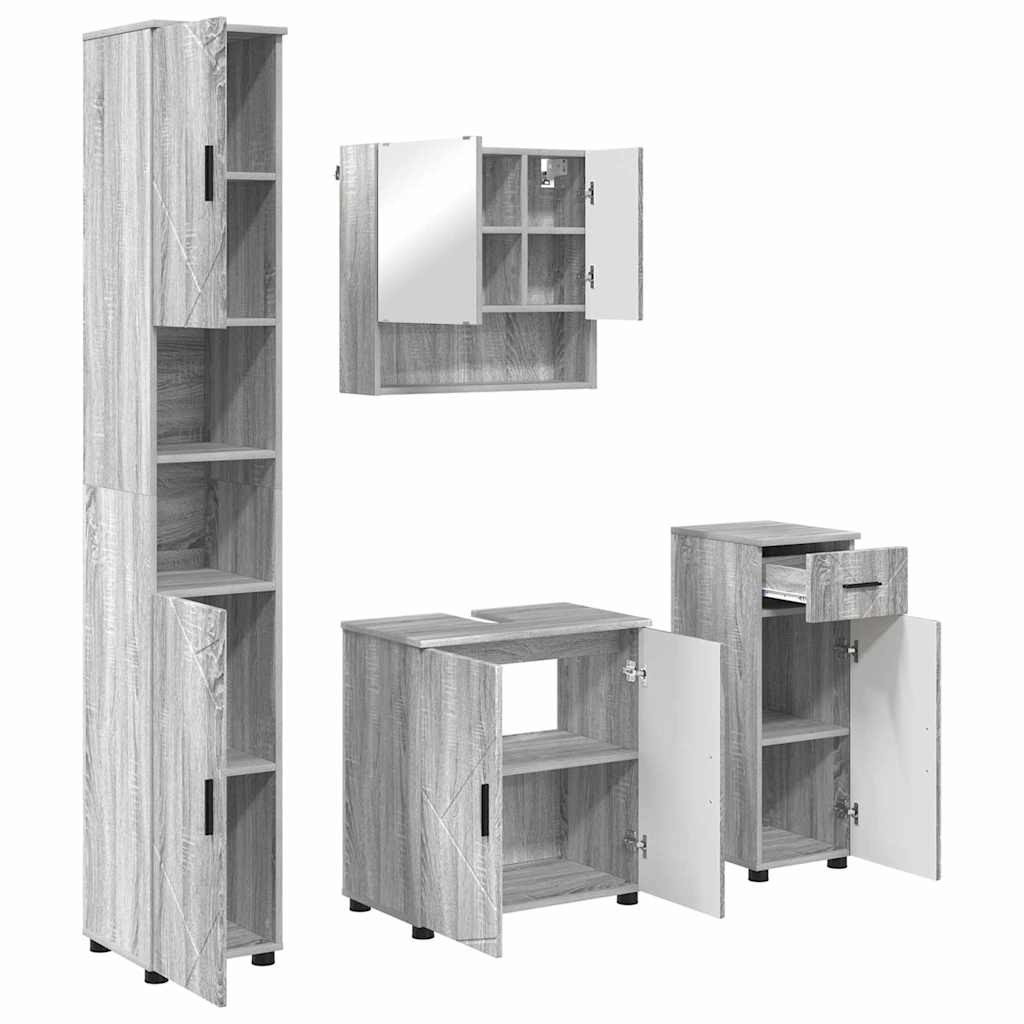 vidaXL Set de mobilier pentru baie cu sertar cu ușă 4 pcs Gri Sonoma