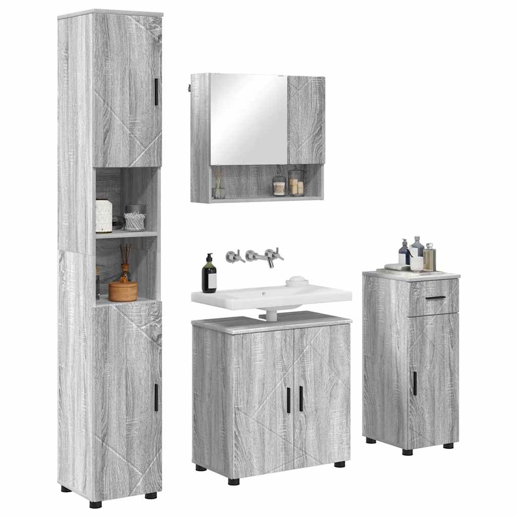 vidaXL Set de mobilier pentru baie cu sertar cu ușă 4 pcs Gri Sonoma