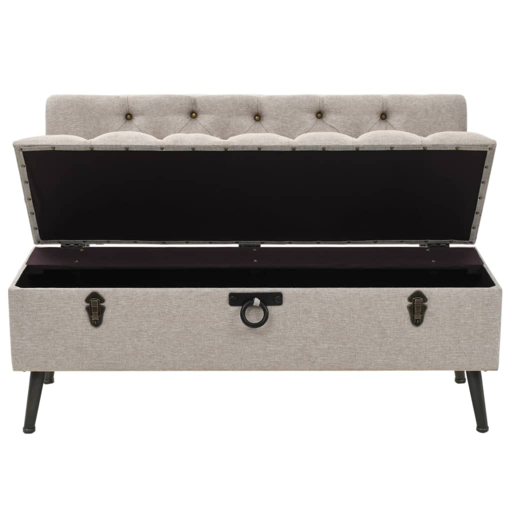 vidaXL Bancă de depozitare cu spătar, crem, 110 cm, material textil