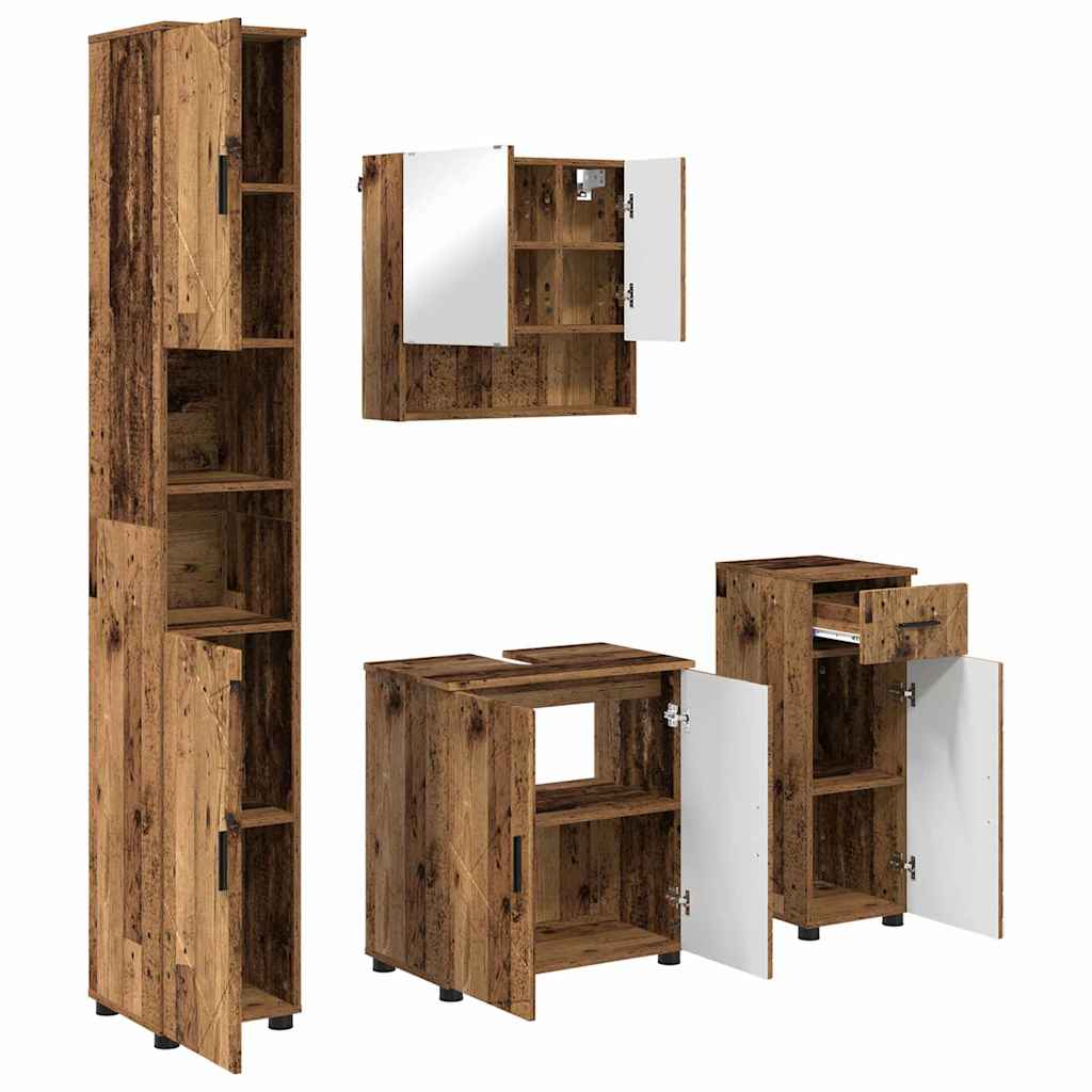 vidaXL Set de mobilier pentru baie cu sertar cu ușă 4 pcs Lemn Vechi