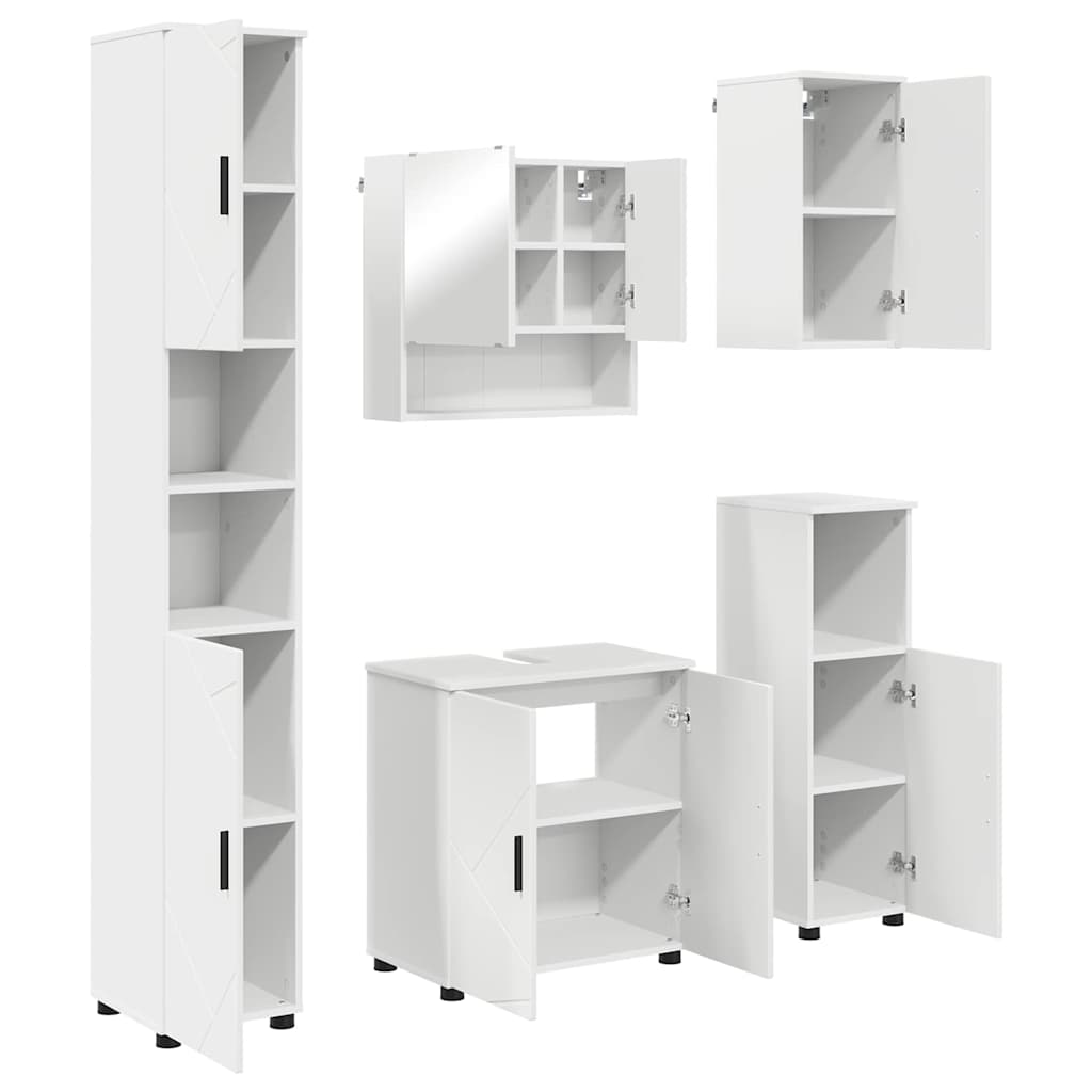 vidaXL Set de mobilier pentru baie 5 pcs Alb Lemn compozit & Metal