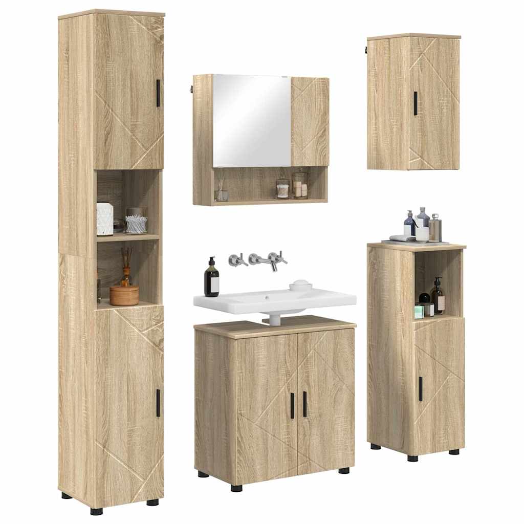 vidaXL Set de mobilier pentru baie Pe perete 5 pcs Stejar Sonoma