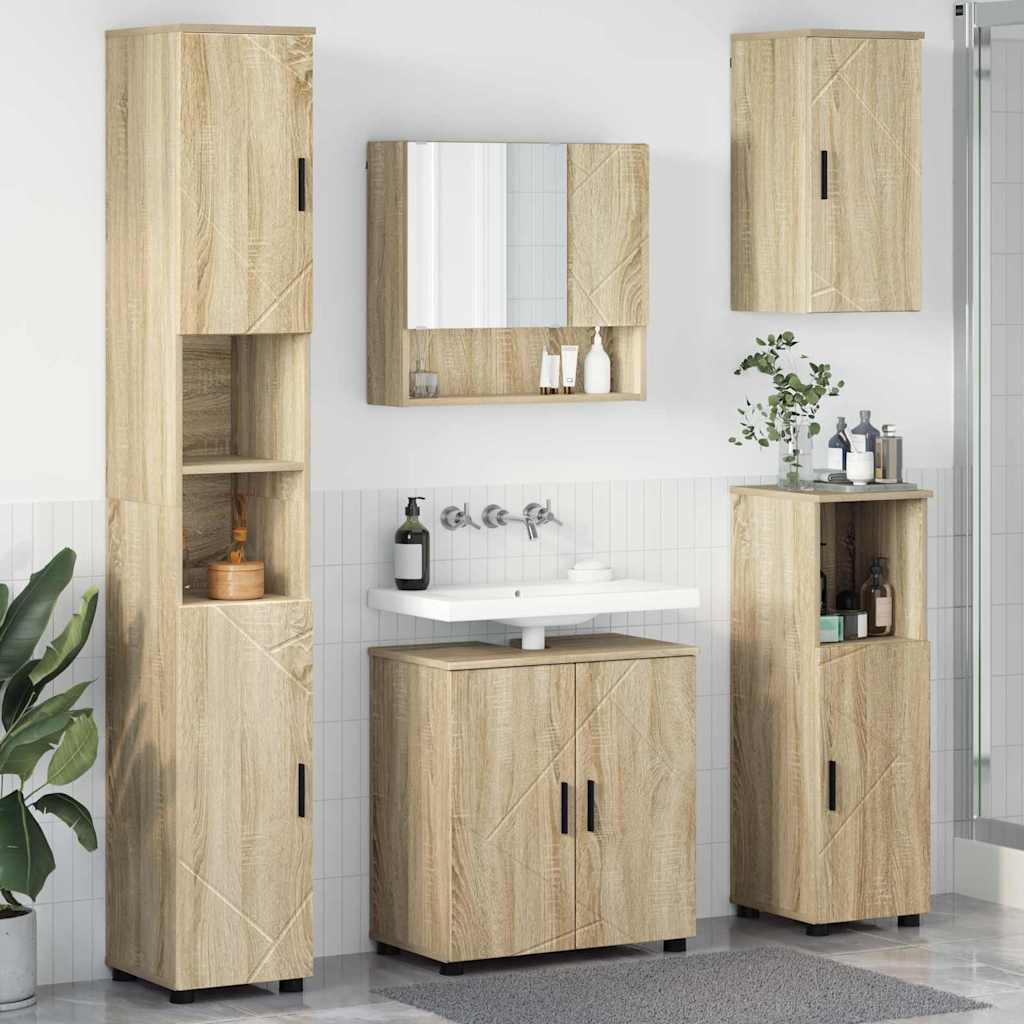 vidaXL Set de mobilier pentru baie Pe perete 5 pcs Stejar Sonoma