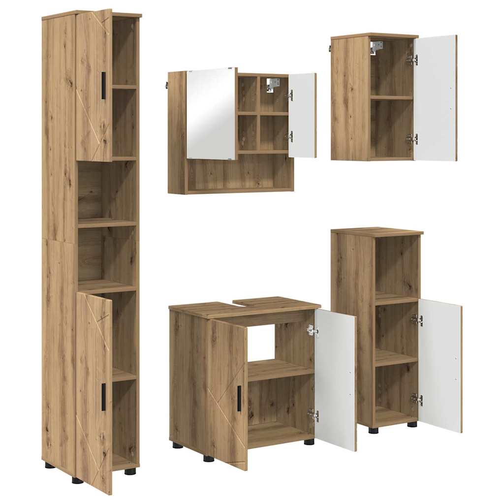 vidaXL Set de mobilier pentru baie Pe perete 5 pcs Stejar Artizanal