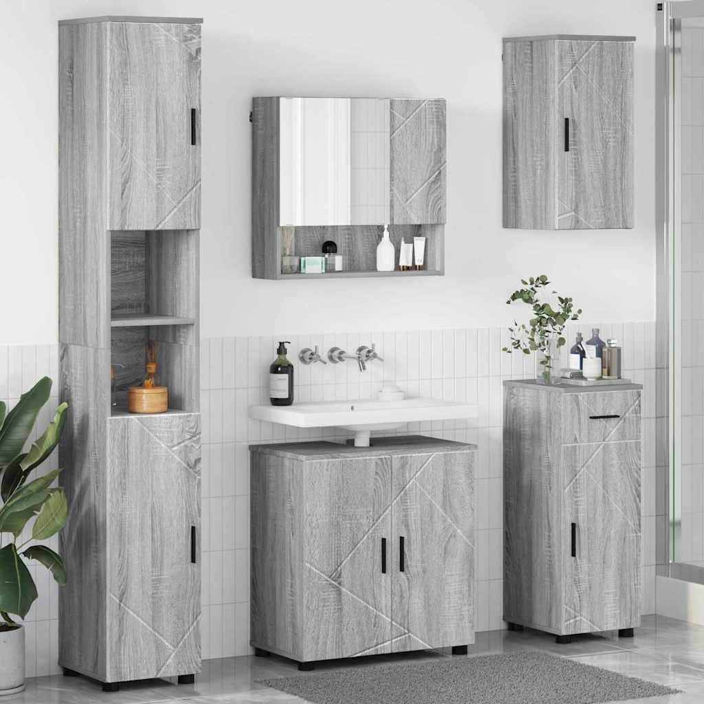 vidaXL Set de mobilier pentru baie cu sertar cu ușă 5 pcs Gri Sonoma