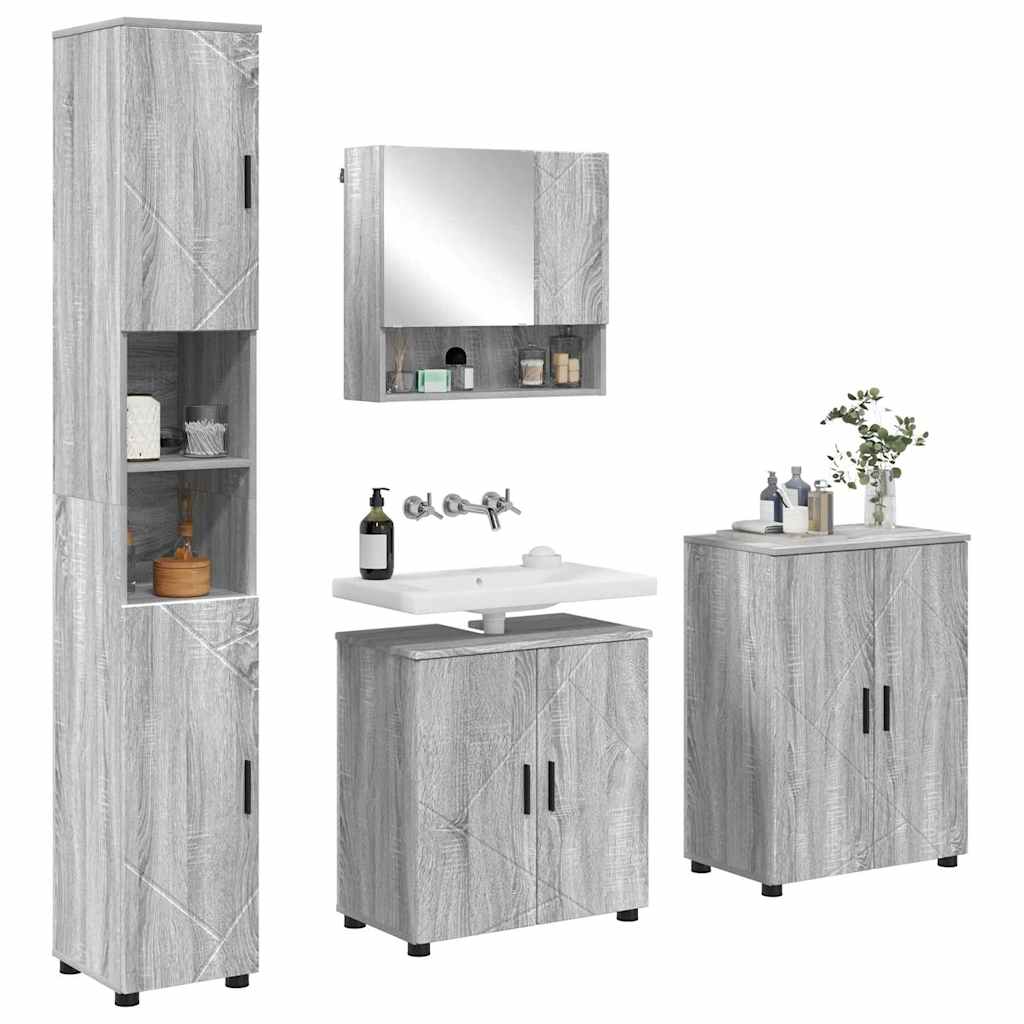 vidaXL Set de mobilier pentru baie Pe perete cu ușă 4 pcs Gri Sonoma