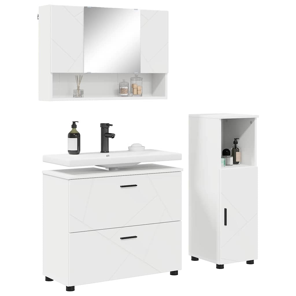 vidaXL Set de mobilier pentru baie 3 pcs Alb Lemn aranjat și metal