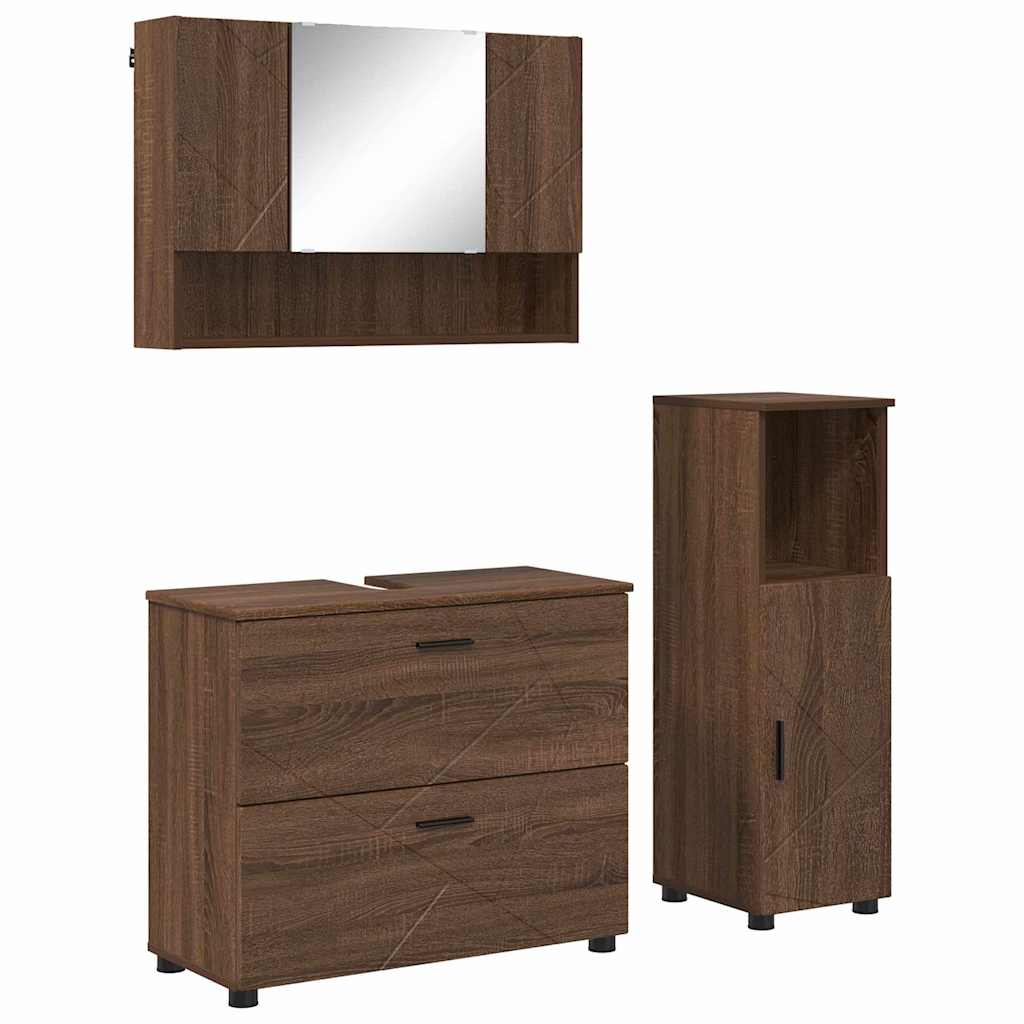 vidaXL Set de mobilier pentru baie cu sertar 3 pcs Stejar închis