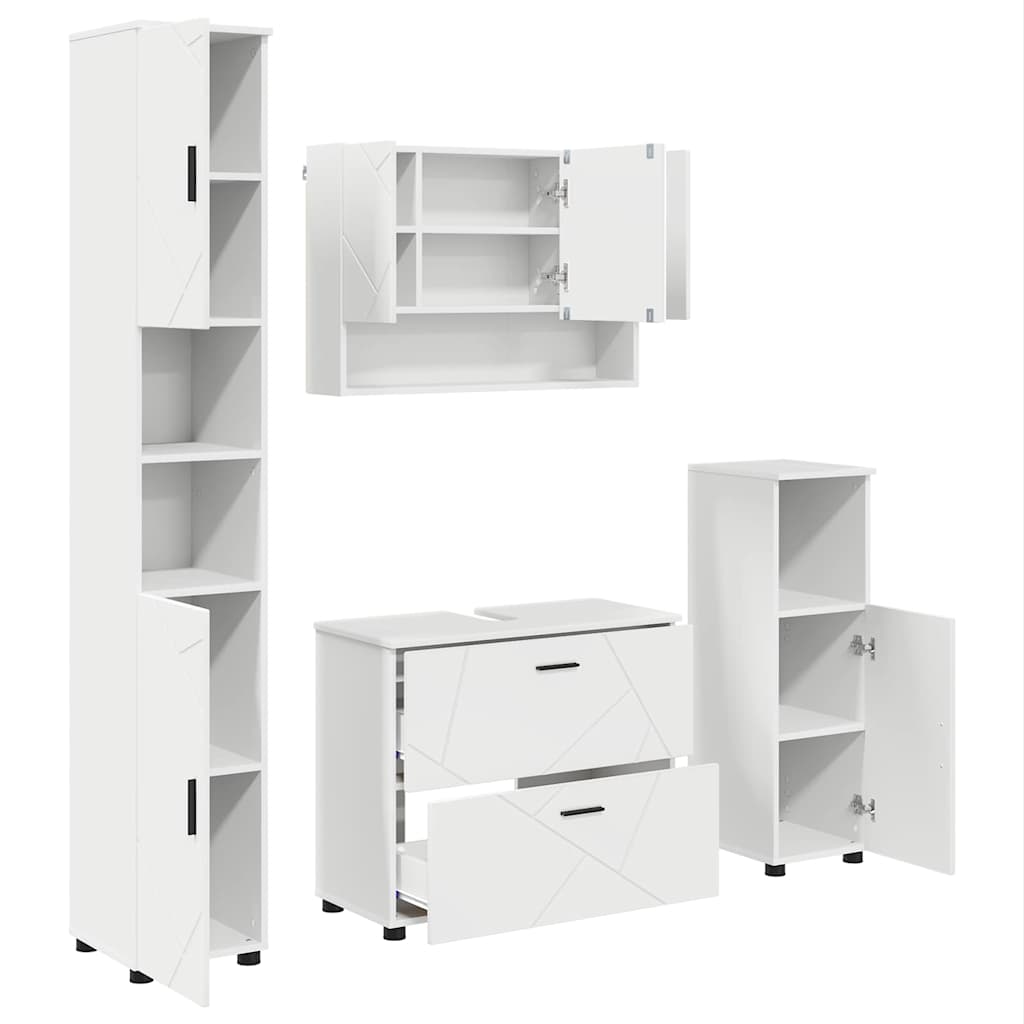 vidaXL Set de mobilier pentru baie 4 pcs Alb Lemn aranjat și metal