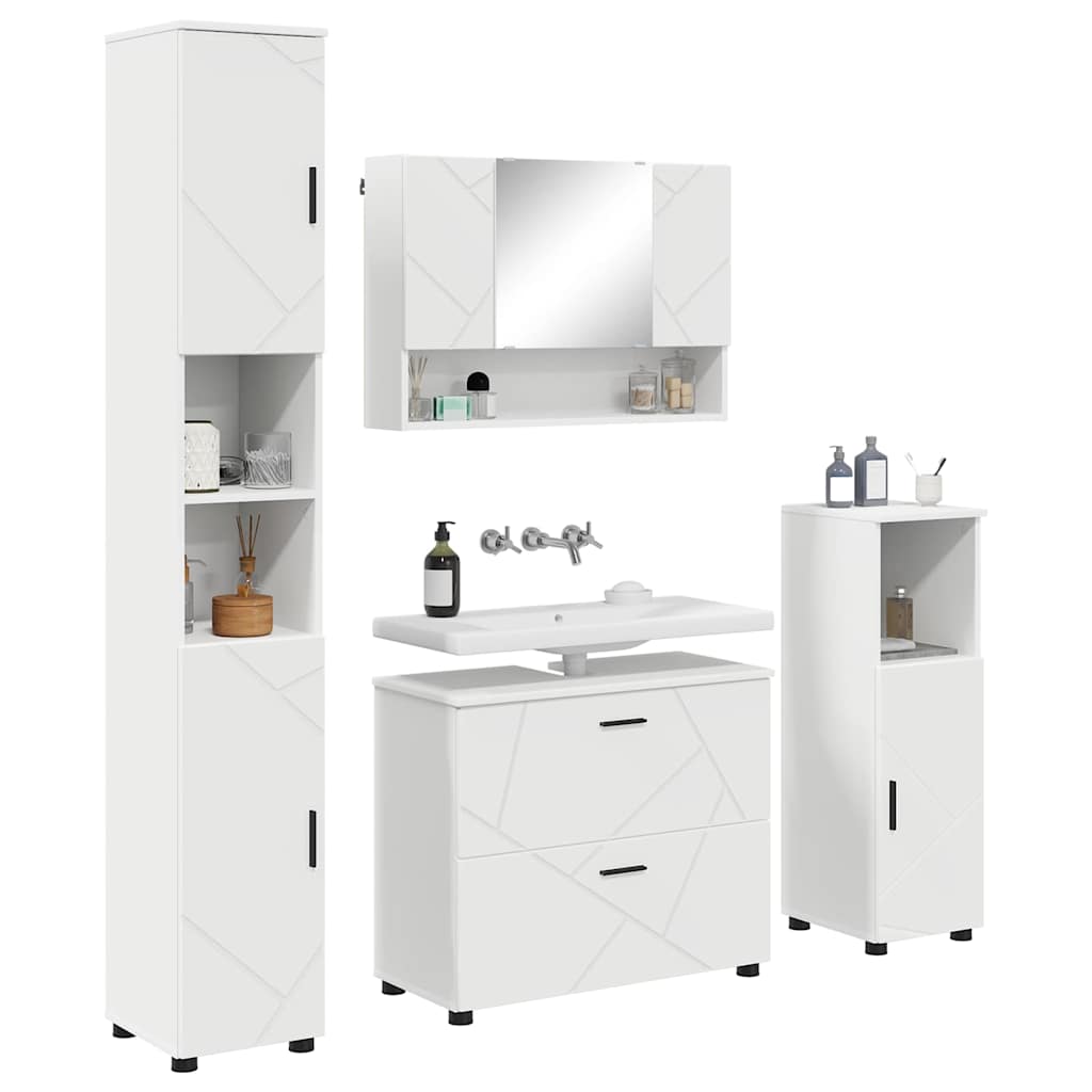 vidaXL Set de mobilier pentru baie 4 pcs Alb Lemn aranjat și metal