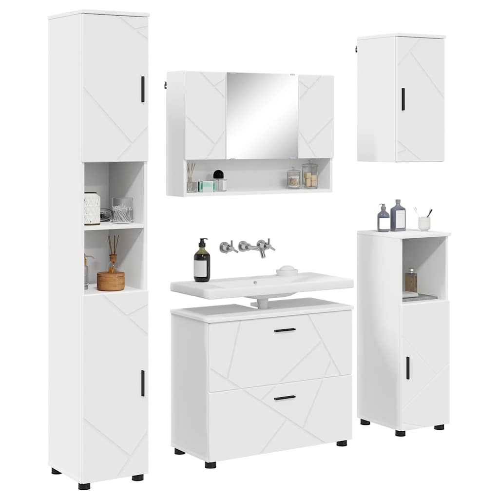 vidaXL Set de mobilier pentru baie 5 pcs Alb Lemn aranjat și metal